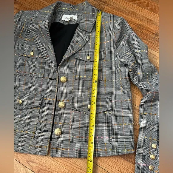 By Anthropologie Glen Plaid Tweed Blazer with Gold Buttons MISSING HOODIE Med - Picture 10 of 11